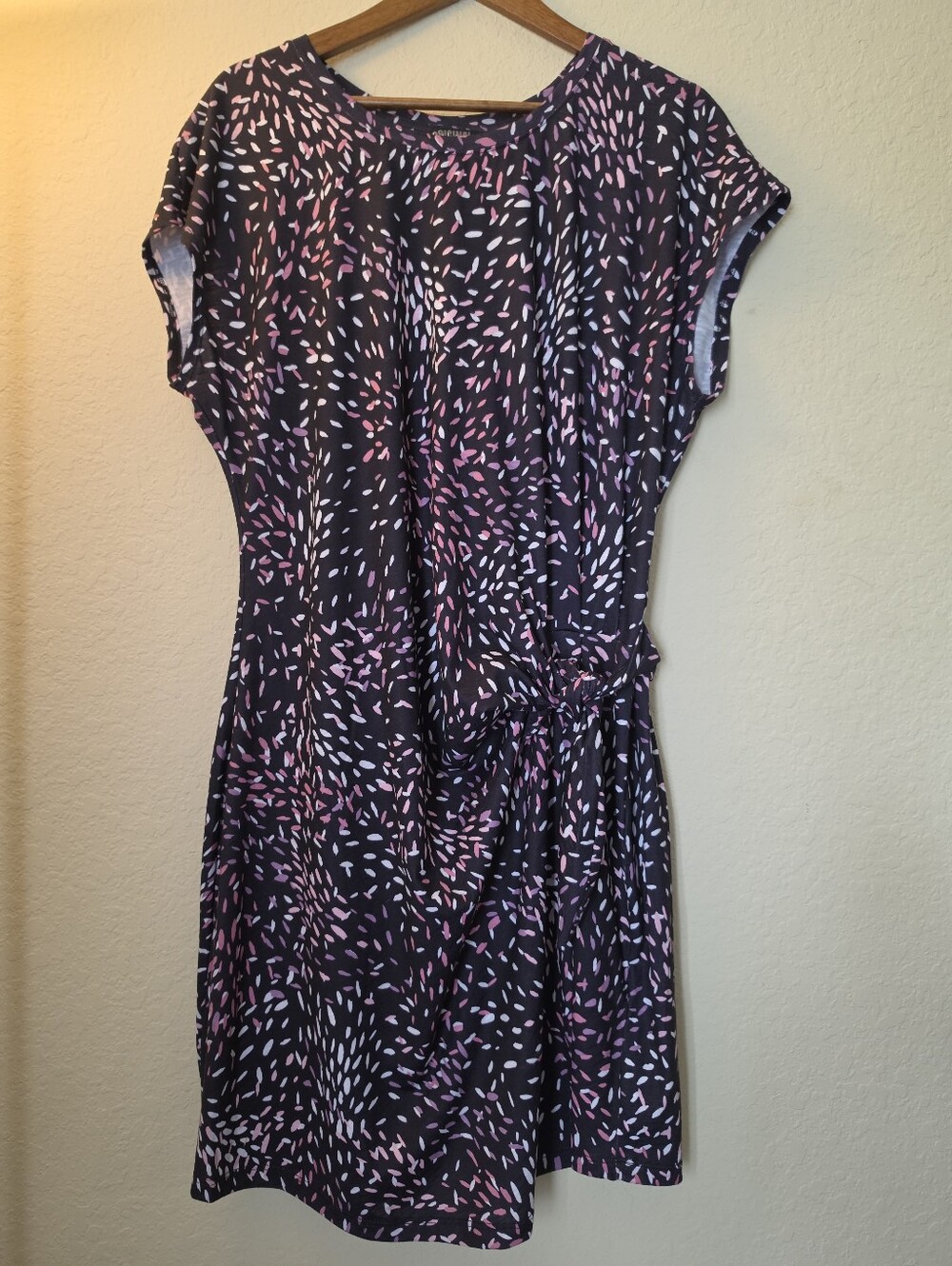 Nicole Miller Side Knot Sheath Dress Womens XL Black Pink White‎ Confetti Print